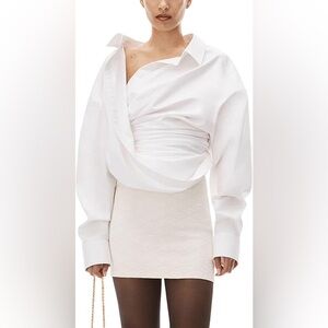 Elegant White Draped Wrap Blouse